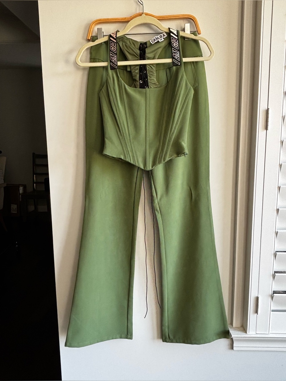 Olive Green Flared Pants & Corset Set